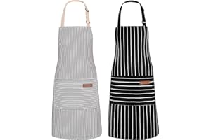 saerryor 2 Pack Unisex Adjustable Bib Apron with Pockets Cooking Kitchen Chef Women Men Aprons for Home Kitchen,Restaurant,Coffee House