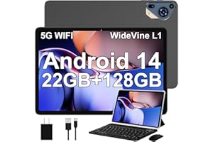 SKYEGG Tablet 10 Pulgadas Android 14 con 22 GB RAM + 128 GB ROM (Ampliable a 1TB), Widevine L1 Tablets, 5G Wi-Fi, GPS, 8000 mAh, 8 Cores 2.0 GHz, 5MP + 8MP, FHD Tablet con Teclado + Ratón + Funda, Gris Café