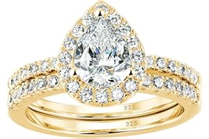 SweetJew Pear Shaped Elegant Wedding Rings for Womens Bridal Set 925 Sterling Silver AAAAA CZ Size H-Z