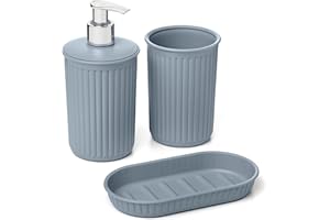 Tatay Set de 3pcs Sobremesa de Baño (Vaso + Dosificador + Jabonera) Baobab, de Plástico, Libre de BPA, Azul Mist, 6391000
