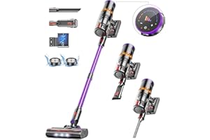 ‎CHEBIO Akku Staubsauger 50000Pa/580W/70Min, 1.6L Staubsauger Kabellos mit Automatische Saugeinstellung, LED Display, Anti-Tangle-Bürste, Wandladestation, Ultraleise, für Tierhaare/Hartböden/Teppiche/Auto