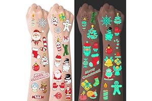 QIUGOSUN Christmas Stocking Fillers,10 Sheets Luminous Christmas Tattoos for Kids Glow In The Dark Temporary Tattoos Xmas Eve Box Cracker Fillers for Boys Girls Teenagers Christmas Party Bag Fillers Gifts