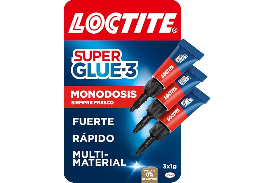 Loctite Super Glue-3 Monodosis Transparente 3x1g - Pegamento Instantáneo Universal, Fuerte y Rápido - Resistente al Agua, Lav