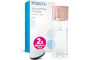 BRITA Wasserfilter Flasche Model Vital apricot (600ml) inkl. 2 MicroDisc Filter – Praktische Trinkflasche mit Wasserfilter für unterwegs, filtert Chlor & Bakterien beim Trinken/spülmaschinengeeignet
