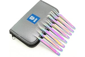 SMI 8 pezzi Kit Pinzette per ciglia volume punta curvo e dritto, Pinzette per extension ciglia professionali, Ciglia finte, 3D-6D, Pinzette di precisione acciaio inossidabile (Multicolore)