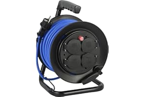Electraline 29010 Rallonge Prolongateur électrique Outdoor Profesionnelle avec Enrouleur 25M, Câble spécial AT-N05V3V3-F 3G1.5, utilisable jusqu'à -35 °C, résistant aux UV, huiles, 4 Prises 16A IP44