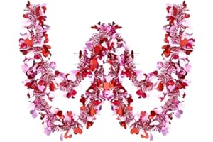 SECALIFE 10 Meters Valentine's Day Tinsel Garland Metallic Tinsel Twist Garland with Red Heart Shiny Ornament Tree Hanging Garland Decoration for Valentine Indoor Outdoor Decorations (Red Pink White)