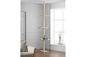 Pippa & Max's Floor To Ceiling Cat Tree 215cm-280cm (Cream) X-Large Activity Scratching Tree, Full Scratching Posts With Large Platforms