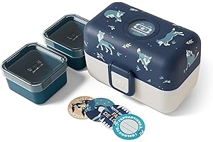monbento - Lunch Box Enfant Tresor bleu Wolf - Boite Gouter 3 Compartiments pour Enfant - Idéal pour Repas et Goûter Ecole/Pique-nique - Compatible Micro-ondes - Sans BPA - Personnalisable - Loup