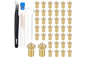 HIKUDIY Set di 40 ugelli per estrusore Hotends, in ottone, 20 pezzi, 0,4 mm, 5 pezzi, 0,2 mm, 0,6 mm, 0,8 mm, 1,0 mm, per stampanti 3D Anycubic Mega Series, Kobra Neo, Kobra Go, Chiron, per Prusa i3