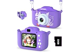 ASTGMI Macchina Fotografica Bambini, 12MP Mini Ricaricabile Fotocamera Digitale Bambina Videocamera Regalo per Ragazze Ragazzi 3-10 Anni, con Scheda 32 GB, Regali Giocattolo di Natale & Compleanno