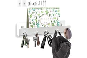 Echehi Colgador Llaves Pared Metálico con 5 Ganchos y Estante, Tres Métodos de Montaje, Diseño que Ahorra Espacio para el Hogar y la Oficina. Blanco