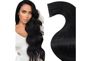 LaaVoo 60cm Extension Cheveux Naturel Adhesive Noir Profond 20pcs 50g Bande Extension Adhesif Lisse #1