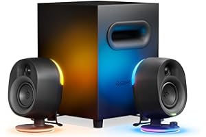 SteelSeries Arena 7 - 2.1-Gaming-Lautsprecher 2-Wege-Lautsprecherdesign Starke Bässe, Subwoofer Reaktive RGB USB, Aux, optisch, kabelgebunden Bluetooth PC, PlayStation, Mobilgeräte, Mac, Black
