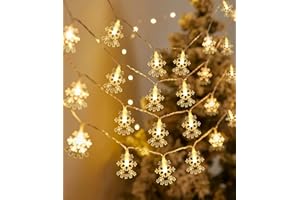 SinLaw Łańcuch świetlny z płatkiem śniegu, 6 m, 40 diod LED, zasilany bateriami, płatki śniegu, dekoracja na zewnątrz, na Walentynki, Boże Narodzenie, wesela, przyjęcia urodzinowe (ciepła biel)