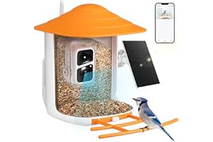 Kidken Bird Feeder with Camera, Smart Bird Feeder Camera Bird Box Camera Wireless, Auto Capture Record Bird Videos & Instant App Notifications, WiFi Bird Watching Camera with Solar Panel, Orange