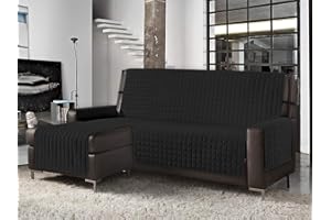 BANZAII TEXTILE INNOVATOR ONLINE Banzaii Copridivano con Penisola Trapuntato Tinta Unita Antimacchia Imbottito 3 Posti Nero con Penisola Destra