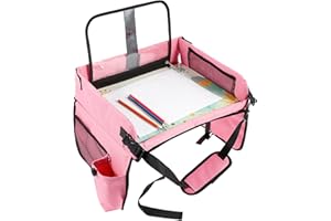 NIHUIFDPY Kids Travel Tray for Toddler Car Seat Stable Travel Tray for Kids Car Seat Detachable Lap Trays for Airplane Carseat Table Trays for Kid Road Trip Activities Travels Desk Essential Accessories(pink)