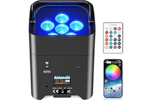 Oloaxolx Bateria Foco Par Led 6x18W RGBWA+UV Luces Escenario,batería para Exteriores, Recargables con Mando a Distancia,9600 mAh/APP/DMX512 Luces LED dj para Bodas DJ Iglesia Baile de Navidad