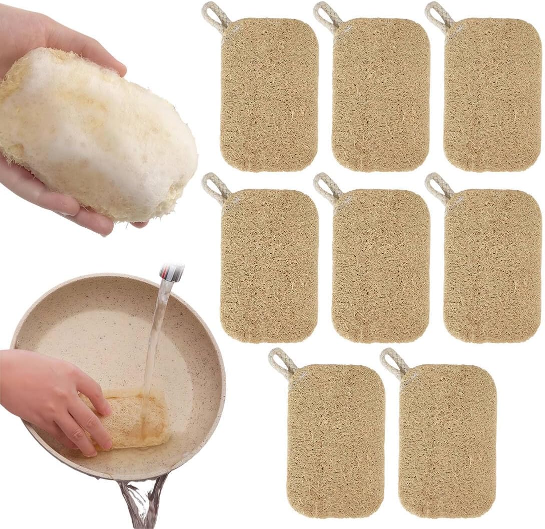 IWIDYA Estropajo de Lufa Natural para Cocina, Esponja Vegetal Ecológica para Lavar Platos, Exfoliante Suave y Biodegradable, Pack de 8 Unidades