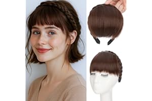 S-noilite Diadema con flequillo, diadema-con flequillo para pelucas, diadema de pelo sintético trenzado peluca extensiones de cabello para mujeres niñas -Castaño chocolate mezcla