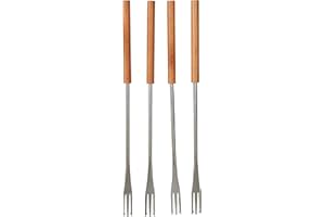 Kuhn Rikon Cheese & Meat Fondue Forks of Cherry Wood 4pieces, Silver/Brown, 25.5 x 1.5 x 1.5 cm