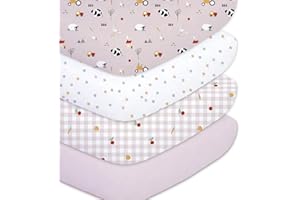 Little Grape Land – Lot de 4 Draps Housse Bébé 70x140 cm, Microfibre Polyester Douce Certifiée Oeko-Tex, Résistants et Confortables, Lavables en Machine, Convient aux Garçons et aux Filles(Pink Ranch)