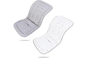 LAT LEE AND TOWN LAT Universal Colchoneta para Sillas de Paseo, Algodón Funda Universal Carro Bebe, Cojín Silla de Paseo para Cochecito de Doble Cara, Funda para Asientos de Cochecito para Bebés (Estrellas Grises)