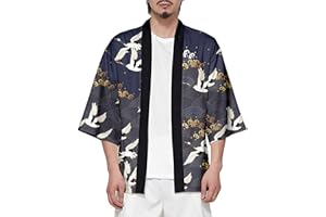 CIZEUR Sommerjacke Mode japanische Herren Jacke Strickjacke Paar Kimono Mantel lässig 3/4 Ärmel