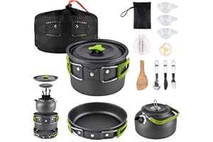 aiGear Camping Cooking Set | Portable Lightweight Aluminum | Camping Pans and Pots Set | Outdoor Traveling Cooking Utensils Kit | for Trekking Hiking Picnic