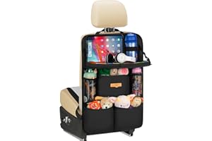 SURDOCA Car Seat Organiser Kids with Foldable Tray – 7 Pockets, Roadtrip Essentials – Fits Most Vehicles