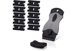 Ehdis Removedor de adhesivos raspador de plástico con 10 cuchillas de afeitar de plástico de doble filo para quitar la etiqueta Etiqueta de goma NO rayado, gris