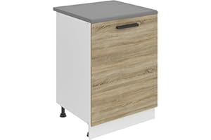 B BELINI GROUP Belini Mobile da cucina Mobile Mobile da cucina 60 cm di larghezza Mobile da cucina SD con piano di lavoro Armadio da cucina con 1 anta, rovere Sonoma