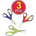 Baker Ross E7376 Spring-Loaded Scissors - Pack of 3, Small School Childrens Kids Scissors, Stainless Steel Blades Safety Comfort Grip Handles Student Toddler Craft Cutting, Assorted Colour, 13cm