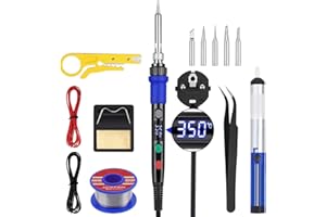 Vastar Kit Saldatore Elettrico Professionale, 90W 220V Temperatura Regalabile80℃- 480℃ 5 Punte, Pinzette Antistatiche Adatto per fai da te, per Principianti