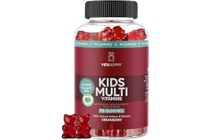 VITAYUMMY Kinder Multivitamin Vegane Vitamine Gummibärchen Erdbeergeschmack - Immunsystem Stärken Kinder - Hochdosiert Vitamin A C D E & B12 - Allergenfrei & Gelatinefrei 90 Vitamin Gummies 1,5 Monate