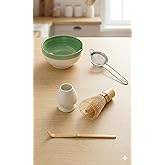 5 Par&ccedil;a Profesyonel Matcha Hazırlama Seti - &Ccedil;elik S&uuml;zge&ccedil;, Bambu &Ccedil;ırpıcı, Kase, Tutucu ve Kaşık