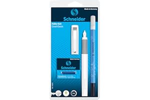 Schneider Ceod - Set di scrittura classica con penna stilografica, 6 cartucce e inchiostro killer (destrorsi e mancini), pennino M, colore inchiostro: blu reale bianco