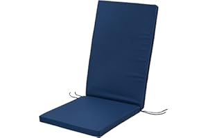 SOFTILLO Waterproof High Back Chair Cushion With Ties 120x45x4cm | Indoors/Outdoors Patio Seat Pad Cushion For Garden Chairs, Loungers, Recliner, Relaxer | Water-Resistant Material |Dark Blue