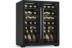 Klarstein Shiraz Weinkühlschrank 2 Zonen - 36 Flaschen, Freistehend, 5-18 °C, LED-Beleuchtung, Touch-Bedienung, Elegantes Design, Weinklimaschrank