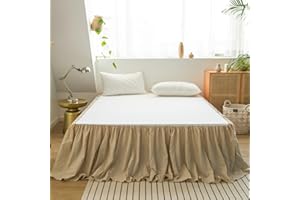 Simple&Opulence Extra Deep Fitted Valance Sheet, Linen and Cotton Blend Luxury Frilled Bed Valance Skirt, Easy Care and Hotel Quality (Ruffle Linen, King150x 200cm)