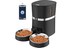 WELLTOBE Automatic Cat Feeder, 2.4GHz WiFi Dry Food Dispenser for 2 Cats, APP Control, 2 Stainless Steel Bowls, 1-6 Meals Portion Control, Voice Recorder, Dual Power Supply, for Small/Medium Pets, 4L