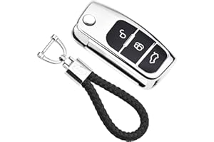 KASER Cover Guscio Chiave Silicone compatibile per Ford Custodia in TPU adatto per Ford Fiesta Focus Fusion Mondeo C-Max Kuga Ecosport Protezione Telecomando con Portachiavi (Argento)