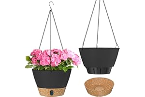 ZMTECH 20cm Hanging Plant Pots 8 Inches Hanging Planters with Saucer Drainage Holes Visible Water Level Hanging Pots for Indoor Outdoor Plants (Set of 2, Dark Grey)