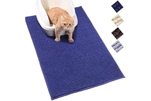 VIVAGLORY Soft Cat Litter Box Mat, Large Litter Trapping Mat for Indoor Cat, Machine Washable Cat Kitty Litter Tray with No-slip and Waterproof, 80 × 50cm, Navy Blue