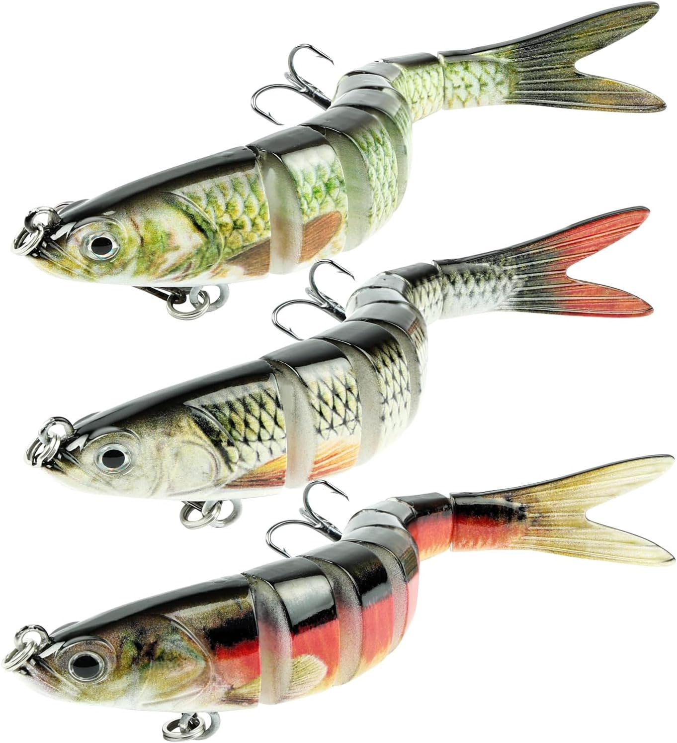 Vicloon 3Pcs Cebos de Pescar Articulados,Señuelos de Natación Bionic Multi-articulado de Natación Realistas,Swimbait Realista de Hundimiento Lento