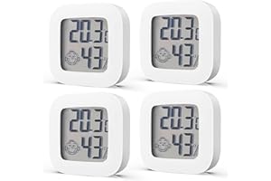 nuyikaso 4 pièces Thermomètre Hygromètre Interieur Mini LCD Digital Mural pour Maison Bureau Chambre de Bébé Vestiaire Blanc