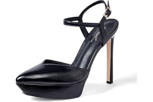 GENSHUO Tacones Altos de Plataforma Mujer Elegantes Tacones de Aguja con Correa en el Tobillo Zapatos de Tacón Puntiagudo 12 CM/4,72 Pulgadas Tacones Sexys de Punta Cerrada para Fiesta
