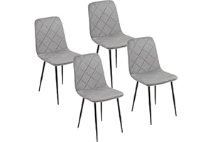 Baroni Home set di 4 Sedie Moderne con Rivestimento in Velluto e Gambe in Ferro Nero, Poltrona da Soggiorno, Camera da Letto, Sala da Pranzo, Grigio, 52x44x85 cm