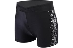 ranrann Enfant Fille Short de Patinage Artistique Gymnastique Danse Short Strass Brillant Sport Fitness Gym Ballet 5-16 Ans